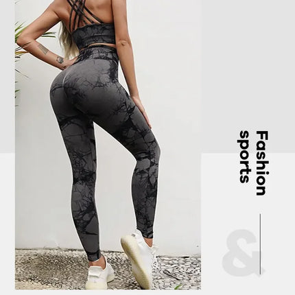 Women Seamless Tie Dye Yoga Leggings High Waist Fitness Sexy Fashion Leggings Exercise Running Lifting Buttocks Cycling Leggings