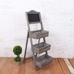 Folding Ladder 3 Tier Plant Stand Garden Flower Pot Holder Shelf with Chalkboard  A-Frame Sidewalk Menu Display