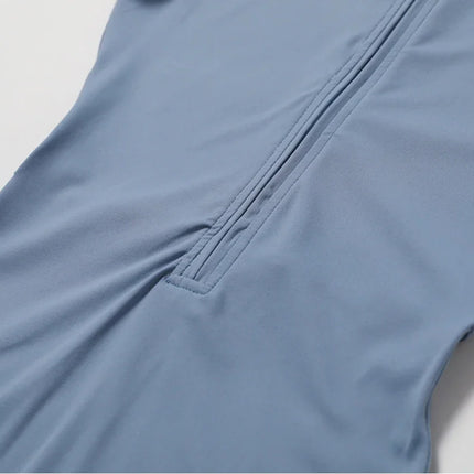 European and American nude one-piece yoga suit with stand up collar, half zipper, short sleeved fitness jumpsuit, tight fitting