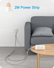 LENCENT EU Plug Power Strip with 4 AC Outlets+ 3 USB+ 1 Type C +2M/3M Braided Cable Multi Socket with Switch for Home/Office