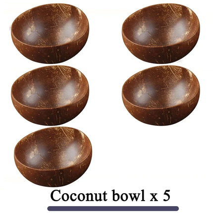 Natural Coconut Bowl Dinner Set for Women, Handmade Wooden Tableware, Wood Spoon, Dessert Fruit Salad, Mixing Rice Ramen Bowl, 1