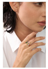 Yhpup Delicate Cubic Zirconia Heart Stainless Steel Gold Color Adjustable Fashion Open Ring High Quality Chic Charm Jewelry