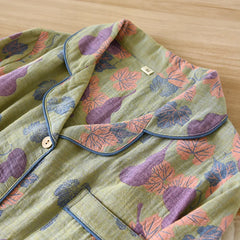 2024 Japanese Spring and Autumn New Women's Pajama Set 100% Cotton Vintage Long sleeved Pants Two Piece Set for Home Furnishings