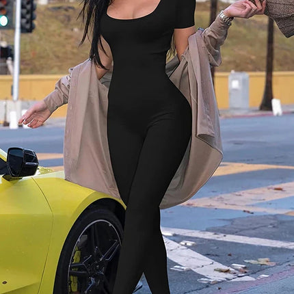 Women's Rompers Short Sleeve Solid Skinny Bodycon Jumpsuits Fashion Sports Fitness Casual Activity Streetwear Overalls