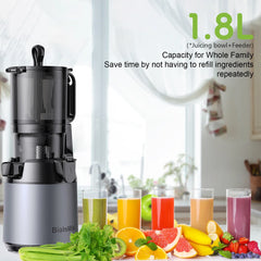 BioloMix Cold Press Juicer,with 130mm Feed Chute,Fit Whole Fruits & Vegetables,High Juice Yield,BPA FREE Slow Masticating Juicer