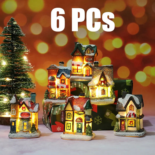 1~6pcs LED Night Light Christmas Ornaments 2024 Luminous Castle Snow House Sculpture Xmas Decoration for Home New Year Navidad