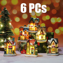 1~6pcs LED Night Light Christmas Ornaments 2024 Luminous Castle Snow House Sculpture Xmas Decoration for Home New Year Navidad