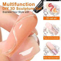 3pcs 3D Nail Art Gel - DIY Designs,Waterproof Sculpting gel，Waterproof Nail Art Design Gel for Intricate Carvings & Shapes 10ml