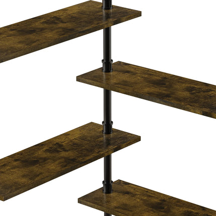 Pipe Bar Liquor Shelf, Floating Shelves with Wine Glass Holder, Wall Black Shelving Unit for Living Room and Kitchen