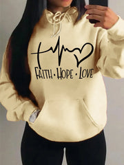 Faith Hope Love Letter Graphic Women Hoody Street Casual Loose Sweatshirt Autumn Fleece Hooded Hip Hop O-Neck Clothing Female
