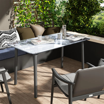 Ink Texture Sintered Stone & Glass Top Kitchen Dining Table No Chairs Rectangle Slate Dinner Table for Restaurant Cafe 1.4/1.6M