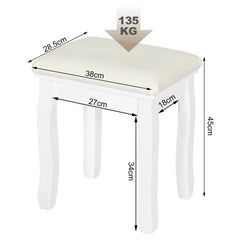 1PC Baroque Style White Dressing Stool 38x28.5x45cm Velvet Upholstered Makeup Vanity Chair Piano Bench Pouf for Bedroom