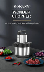 1500W 6.5L Stainless Steel Kitchen Meat Grinder 3 Gears Powerful Motor 4-Layer Blade Vegetable Crusher Onion Garlic Grinder