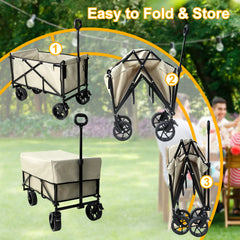 Camping Trolly Cart on Wheels 122L Folding Wagon Portable Beach Cart Collapsible for Outdoor Garden Picnic Shopping Fishing