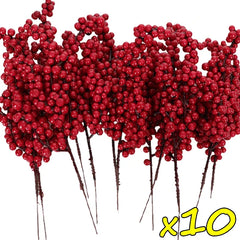 50/1branch Christmas Artificial Berries Stem Red Holly Berry Fake Flowers Plant for Xmas Tree New Year Party Home Decor Ornament