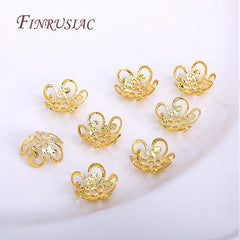 8/10MM 18K Gold Plated Brass Metal Hollow Beads Caps Flower Caps For Beads For DIY Beading Jewelry Making Supplies Wholesale