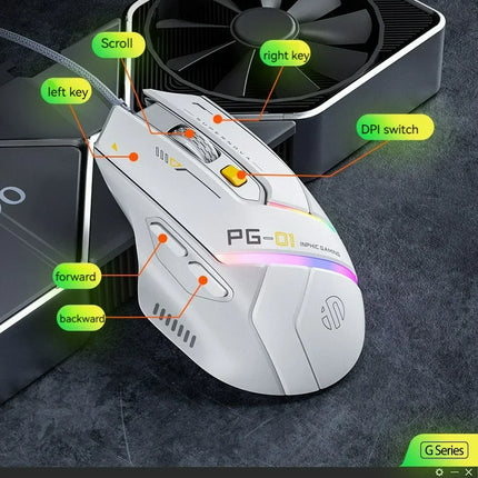 Inphic Pg1 Wired Mouse Gaming Mouse RGB Light Emitting   Macro Programming 12800DPI  6 Keys Computer Mouse For Office Home
