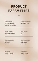 Car Aroma Diffuser Air Freshener Start-Off Function USB Rechargeable Essential Oil Diffuser 9 Color Lights Fragrance Diffuser