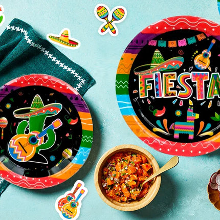 Mexican Themed Fiesta Party Supplies,161pcs Paper Tableware Set Includes Mexican Fiesta Plates Cups Napkins etc for 20 Guests
