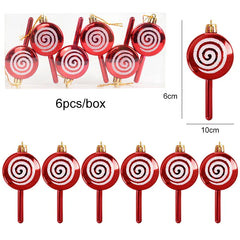 6pcs/box Christmas Tree Pendant Red Star Candy Snowflake Xmas Ball Ornament New Year 2025 Home Decoration Noel Gift Navidad 2024