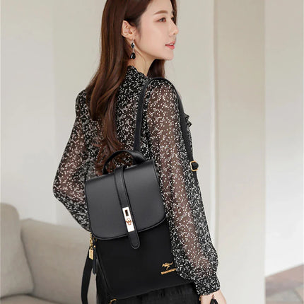 Luxury Women Leather Backpacks for Girls Sac A Dos Casual Daypack Black Vintage Backpack School Bags for Girls Mochila Rucksack
