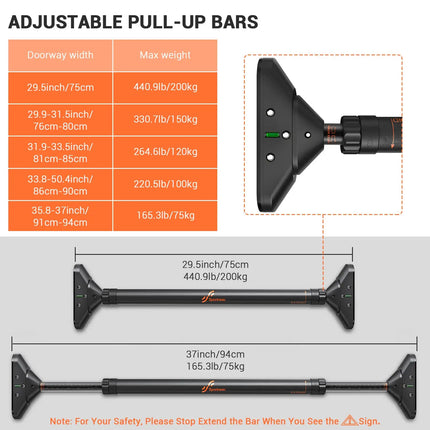 Sportneer Indoor Home Pull Up Bar Adjustable Width Strength Training Chin up Bar without Screws Max 440lbs for Fitness Exercise