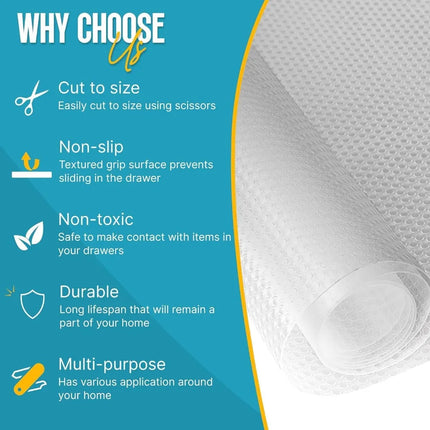 Shelf Liner for Kitchen Cabinets - Non-Slip Waterproof Drawer Liner Mat Easy Clean