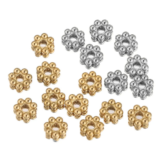 50pcs Stainless Steel Daisy Snowflake Flower Spacer Beads Gold Plated Loose Bead Cap for DIY Needlework Jewelry Making Bracelet