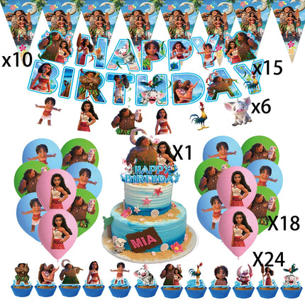 Moana 2 Party Decoration Disposable Tableware Set Paper Cups Plates Tablecloth Banner Balloon Cake Topper Gift Bag Baby Shower