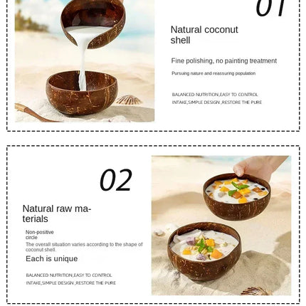 WIKHOSTAR Coconut Bowls For Serving Dishes Wooden Salad Natural Coconut Shell Bowl  Bowl Serving Utensils Breakfast Party