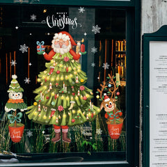2024 Christmas Window Stickers Santa Claus Xmas Tree Cartoon Glass Decal Merry Christmas New Year Holiday Decorations for Home