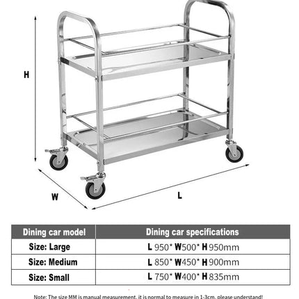 Stainless Steel Cart with Thickened Three Layers- Kitchen Utility Cart for Serving  Collecting Dishes Multi-functional Trolley