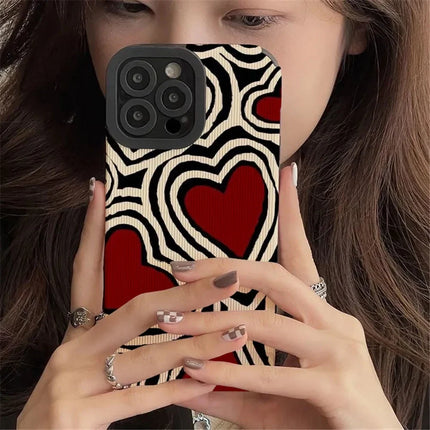 Fashion Romantic Love Hearts Phone Case For iPhone 13 16 14 15 Pro Max Plus 11 12 Mini XS X XR Soft Silicone Stripes Back Cover
