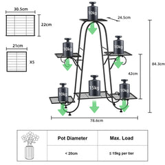 6 Tier Metal Plant Stand, Garden Patio Flower Rack, Step Design, Outdoor, Indoor, Wrought Iron