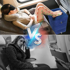 Airplane Foot Rest Travel Foot Rest Pillow Inflatable Travel Foot Rest for Airplanes Adjustable Height 3-Layer Ergonomic Folding