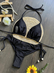2025 New Sexy Triangle Bathing Suit for Women Brazilian Bikinis Halter Swimwear Push Up Swimsuit Metal Chain Beach Bikini Set
