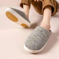 House Fuzzy Slipper Women Striped Winter Warm Fur Plush Non Slip Grip Indoor Lazy Soft Female Thermal Home Shoe Flat Male Men