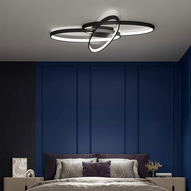 KOMORE Minimalistic Unique Oval LED Semi-Flush Ceiling Light, 76 W Cool White for Office, Living Room, Bedroom, Kitchen, Hallway