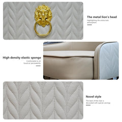 2pcs Luxury Microfiber Leather Upholstered Dining Chairs Lion Head Knocker Breakfast Kitchen Chairs for Island , Restaurant