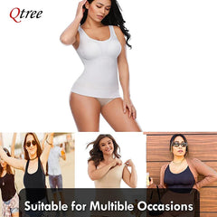 Qtree Women Tummy Control Shapewear Classic 2-IN-1 with Padded Bra High Elastic Strench Vest Body Shaper Slim Up Lift Corset