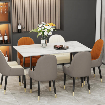 High Gloss 4-6 Seat Rectangular Marble Dining Table for Kitchen Island Restaurant Lunch Dinner Table Metal Frame