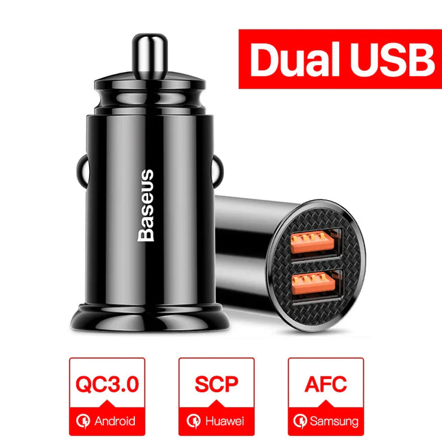 Baseus USB Car Charger Quick Charge 4.0 QC4.0 QC3.0 PPS SCP 5A PD Type C 30W Fast Car USB Charger For iPhone Xiaomi Mobile Phone