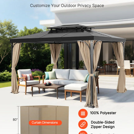 VEVOR Gazebo Curtains 4-Panel Sidewall Gazebo Privacy Curtains with Zippers Universal Sunshade Curtains Replacement for Patio