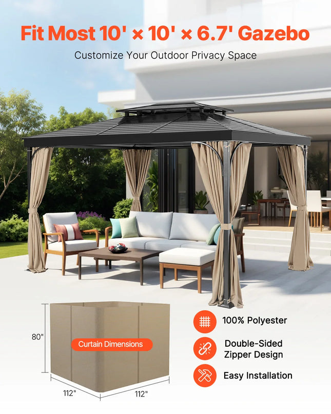 VEVOR Gazebo Curtains 4-Panel Sidewall Gazebo Privacy Curtains with Zippers Universal Sunshade Curtains Replacement for Patio