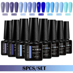 MEET ACROSS 8Pcs/Set Gel Nail Polish Set for All Season Neon Marcaron Green Red Series UV Gel Varnish Manicure Kit Nail Supplies