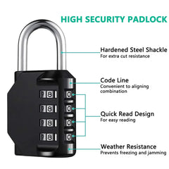 1pc Combination Lock Resettable 4 Digit Padlock with Combination Waterproof and Heavy Duty Combination Padlock Outdoor