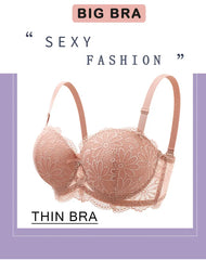 Lace Bra for Women Big Cup 1/2 Sexy Floral Underwire Underwear Ladies Push Up Thin Bra Half Cup 36-42C Black Gather Brassiere