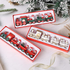 Wooden Train Christmas Ornaments Santa Cake Decoration Merry Christmas Navidad New Year Party Table Decoration Kids Gifts Toys