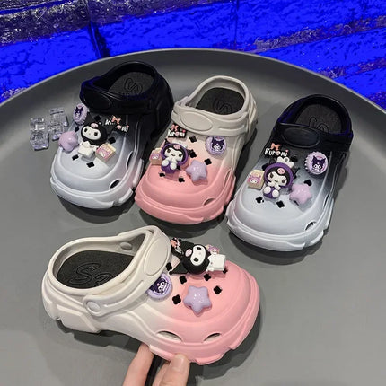 Summer Children Slippers for Girls Fashion Soft Comfortable Cute Sanrio Kuromi Cut-outs Casual Versatile Outside Beach Sandals
