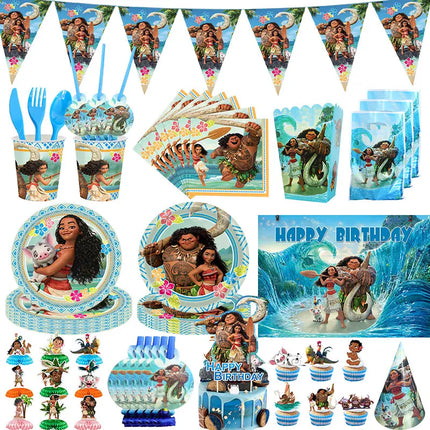 Disney Moana Birthday Decoration Tableware Cup Plate Backdrop Banner Kit Vaiana Moana Theme Happy Party Deco Balloons Supply Set